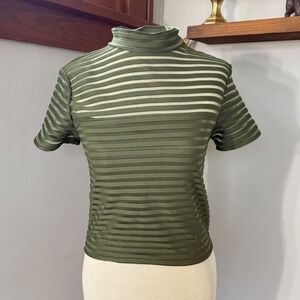 Vintage Silhouette NYC Olive Mesh Stripe Mock Neck Top NWT‎ Size Medium